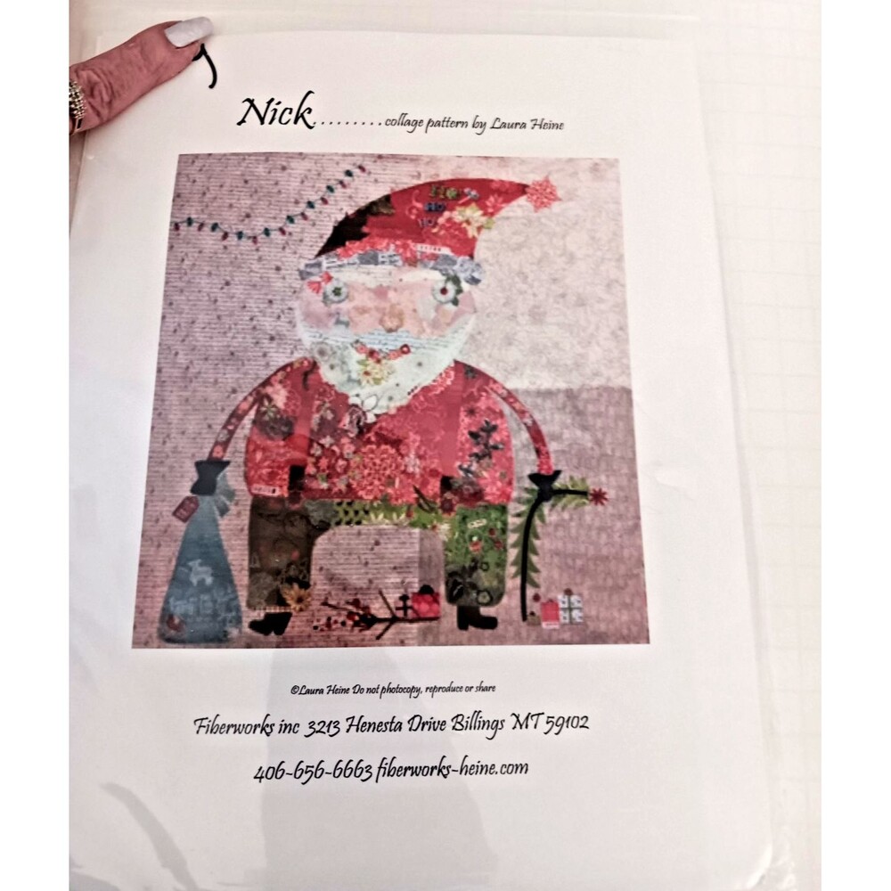 Nick Folkart Collage Santa Pattern by Laura Heine Fiberworks 40x41 Finished